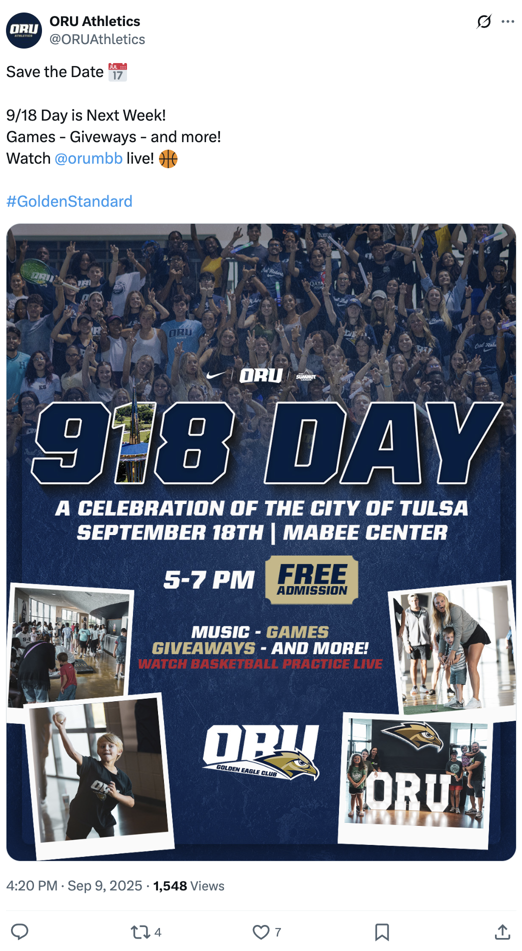 2526 Schedule Men's Basketball ORU Sports